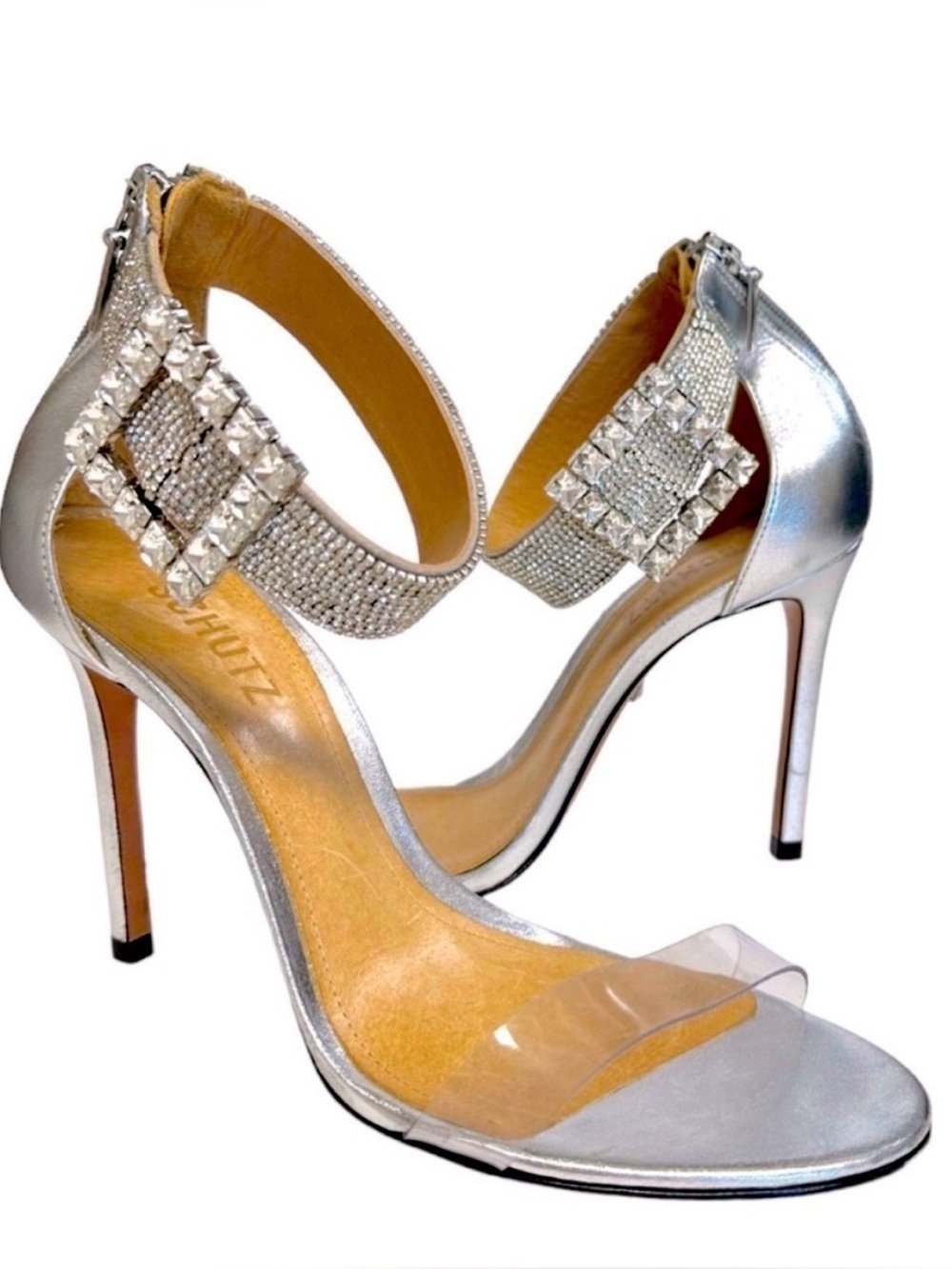 SCHUTZ Tanisha Prata Transparente silver evening sandals